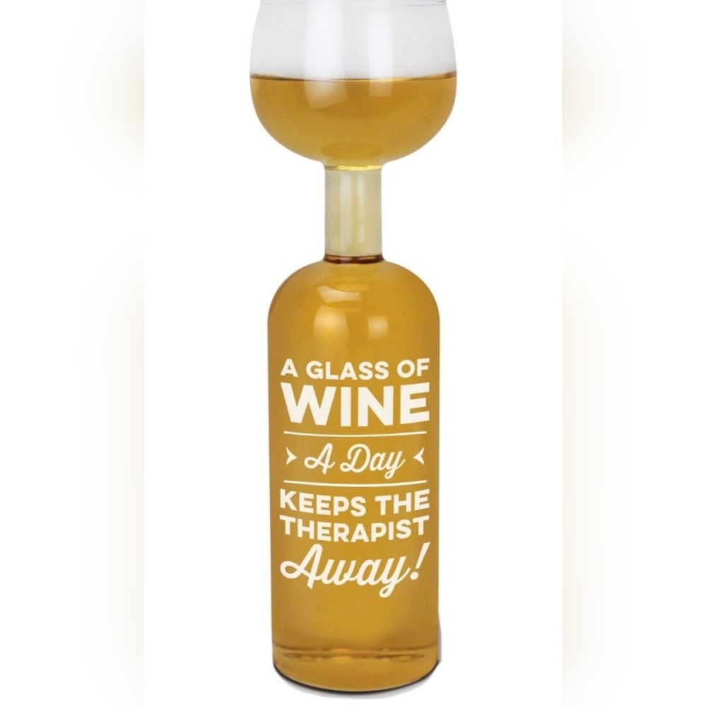 BigMouth Wine Bottle Glass Holds Full Bottle Therapist Funny Gag Gift 11.4" NEW